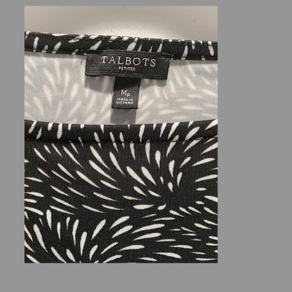 Talbots - Classic Black and White Abstract print long-sleeved Shirt, Petite M - Picture 3 of 8